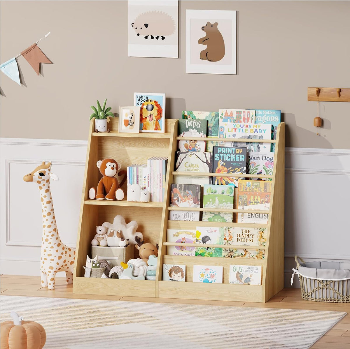 Lkeiyay Estantería infantil con almacenamiento, estantería frontal