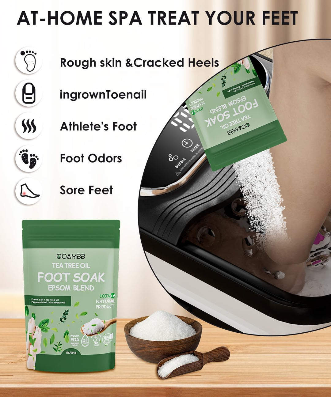 OOAMBB Spa de pies plegable con control de calor, burbujas y temper...