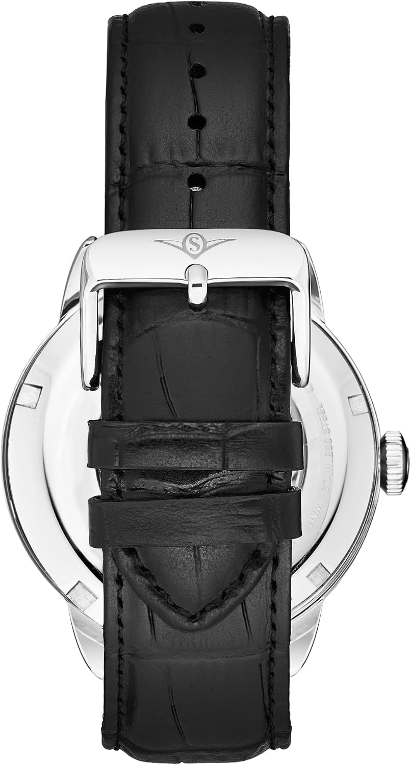 Stuhrling Original Reloj de vestir automático para hombre con correa de cuero en relieve de cocodrilo con esfera de esqueleto