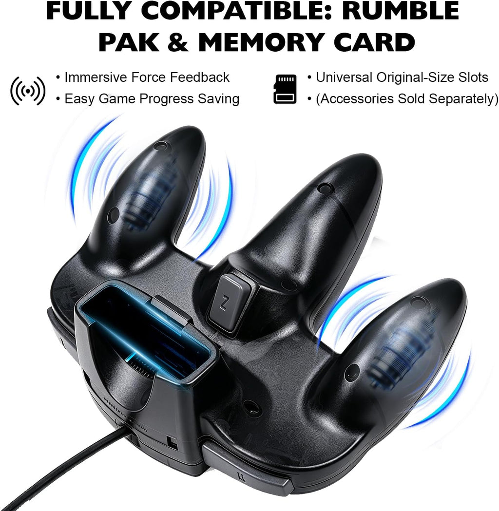 miadore Paquete de 4 Classic 64 Controller, Controladores con Cable para N64 con Joystick Mejorado (Versión USB no para PC) (Negro/Verde Transparente/Azul Transparente/Naranja Transparente)