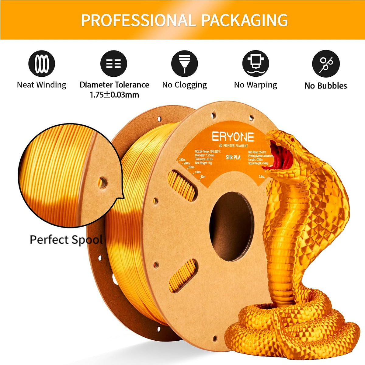 ERYONE Filamento PLA de color seda para impresora 3D de 0.07 in +\/...