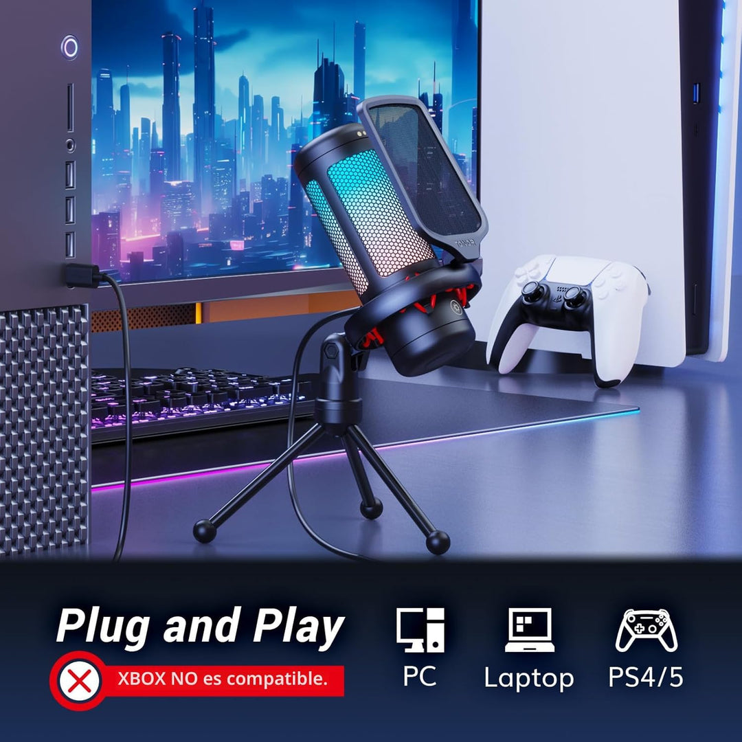 TONOR Micrófono USB Gaming para PC, micrófono de condensador cardio...