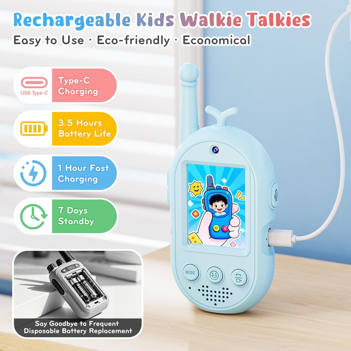 Walkie Talkies de video para niños paquete de 2 walkie