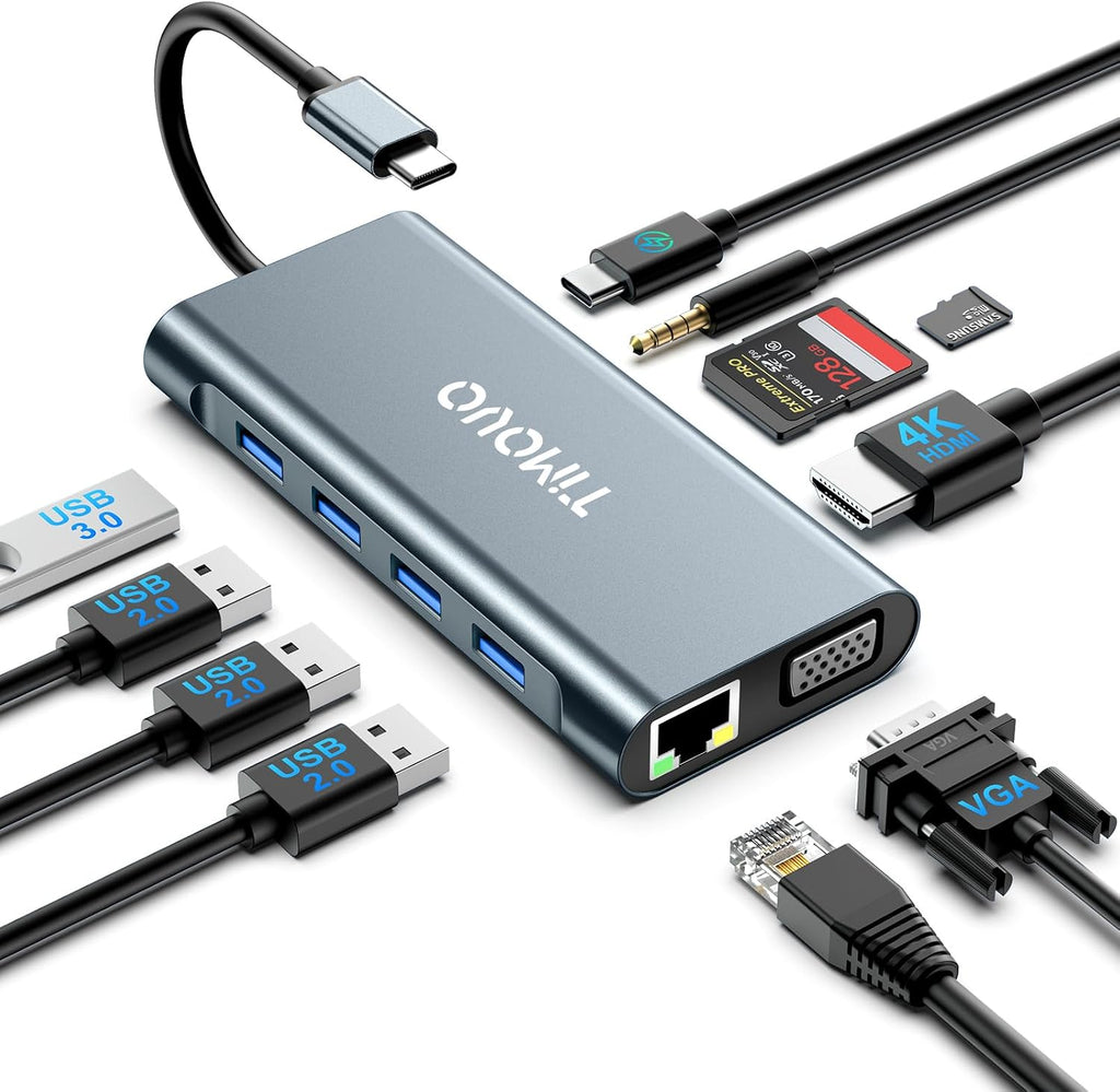 TiMOVO Estación de acoplamiento para portátil, concentrador USB C 11 en 1