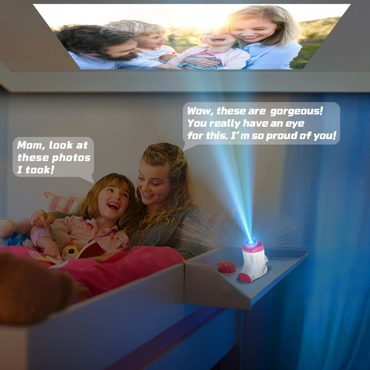 Uffylle Cámara para niños con proyector, cámara de video selfie par...