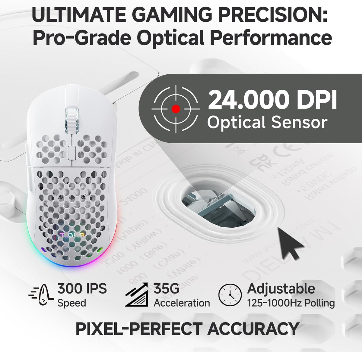 TMKB - Mouse inalámbrico para juegos, sensor óptico de 24000 DPI, b...