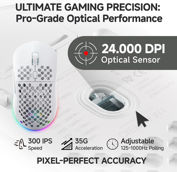 TMKB - Mouse inalámbrico para juegos, sensor óptico de 24000 DPI, b...