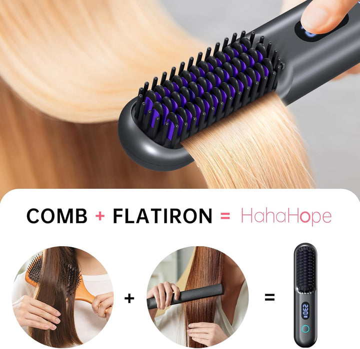 Cepillo alisador de pelo inalámbrico, peine alisador portátil, 9600...