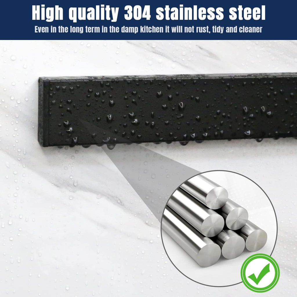 Soporte magnético para cuchillos Dmore para pared—con 4 ganchos, tira magnética para cuchillos de 20 pulgadas negra, sin necesidad de taladrar, potente estante magnético para cuchillos, incluye cinta