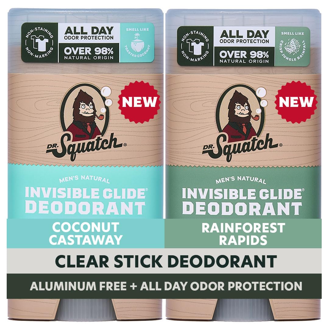Dr. Squatch Invisible Glide Natural Desodorante para hombre, desliz...