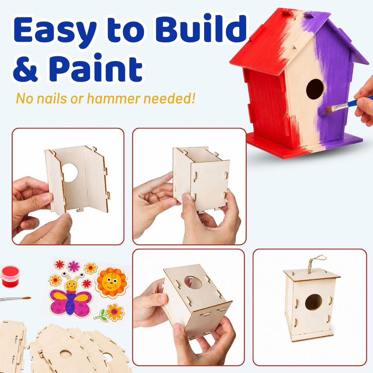 Neliblu - Kit de casa de pájaros para niños, 3 formas únicas y 2 tamaños