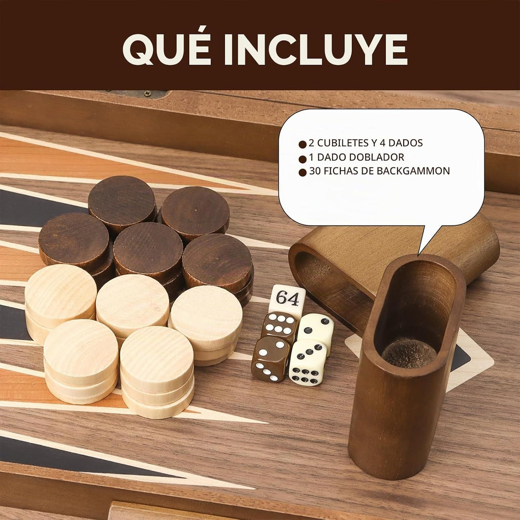 GSE Games & Sports Expert Juego de tablero de backgammon plegable de madera de alta calidad, juegos de mesa clásicos tradicionales de estrategia (estrella, 21 pulgadas)