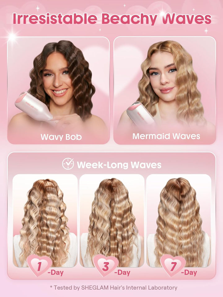 SHEGLAM Ondulador de pelo rosa de 1 pulgada para mujer, herramienta...