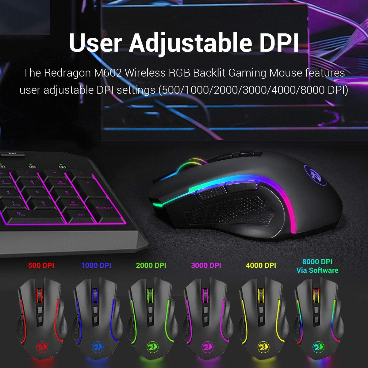 Redragon M602 Griffin RGB - Ratón para juegos Tri-Mode 2.4G\/USB-C\...