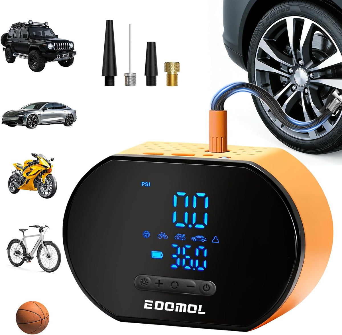 EDOMOL Compresor de aire portátil para inflado de neumáticos, bomba...