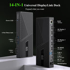 Minthouz DisplayLink - Estación de acoplamiento triple monitor 4K a 60Hz, base USB C 14 en 1 para MacBook Dell, HP Lenovo, adaptador de 160 W, carga PD de 100 W para Thunderbolt 5/4/3, 3HDMI, 2DP, 6