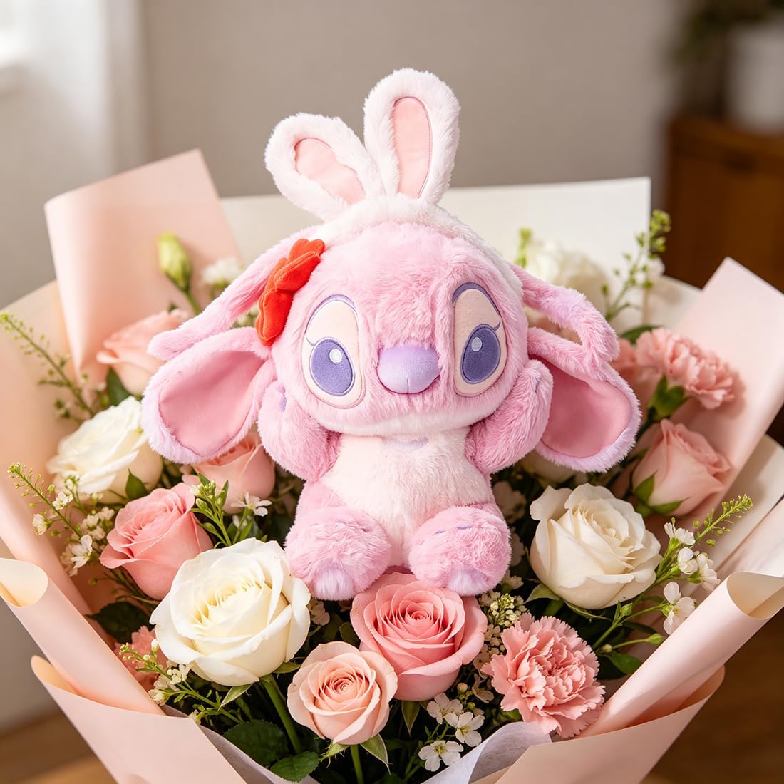 MINISO Disney Angel Stitch Peluche, 10" Animal de Peluche Rosa para Niños Bebés
