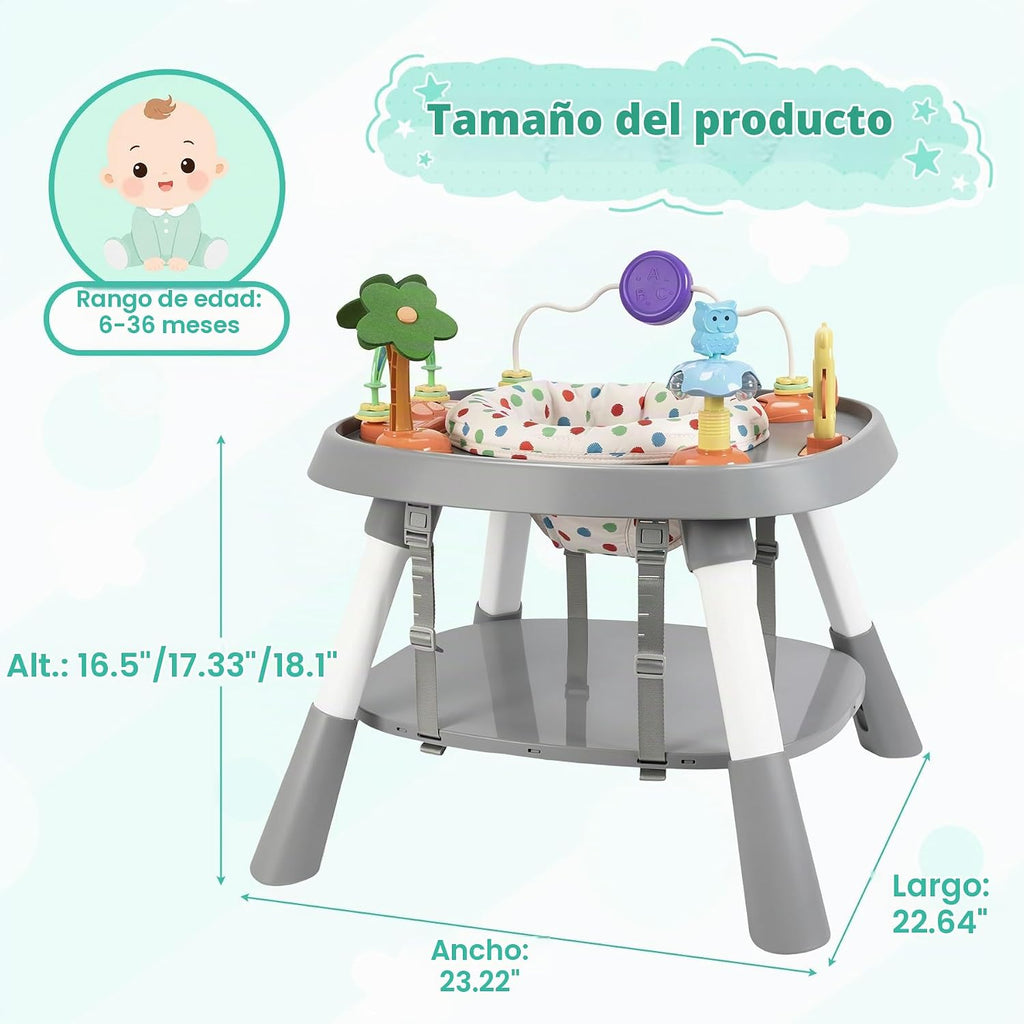 Centro de Actividades para Bebé 6 en 1, Mesa de Actividades Estacionaria para Estar de Pie (Gris)