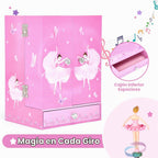 Jewelkeeper Caja organizadora grande de joyas, figura musical giratoria, organizador de accesorios de dos puertas con 4 cajones, 2 ganchos, almacenamiento de madera para anillos, collares, aretes