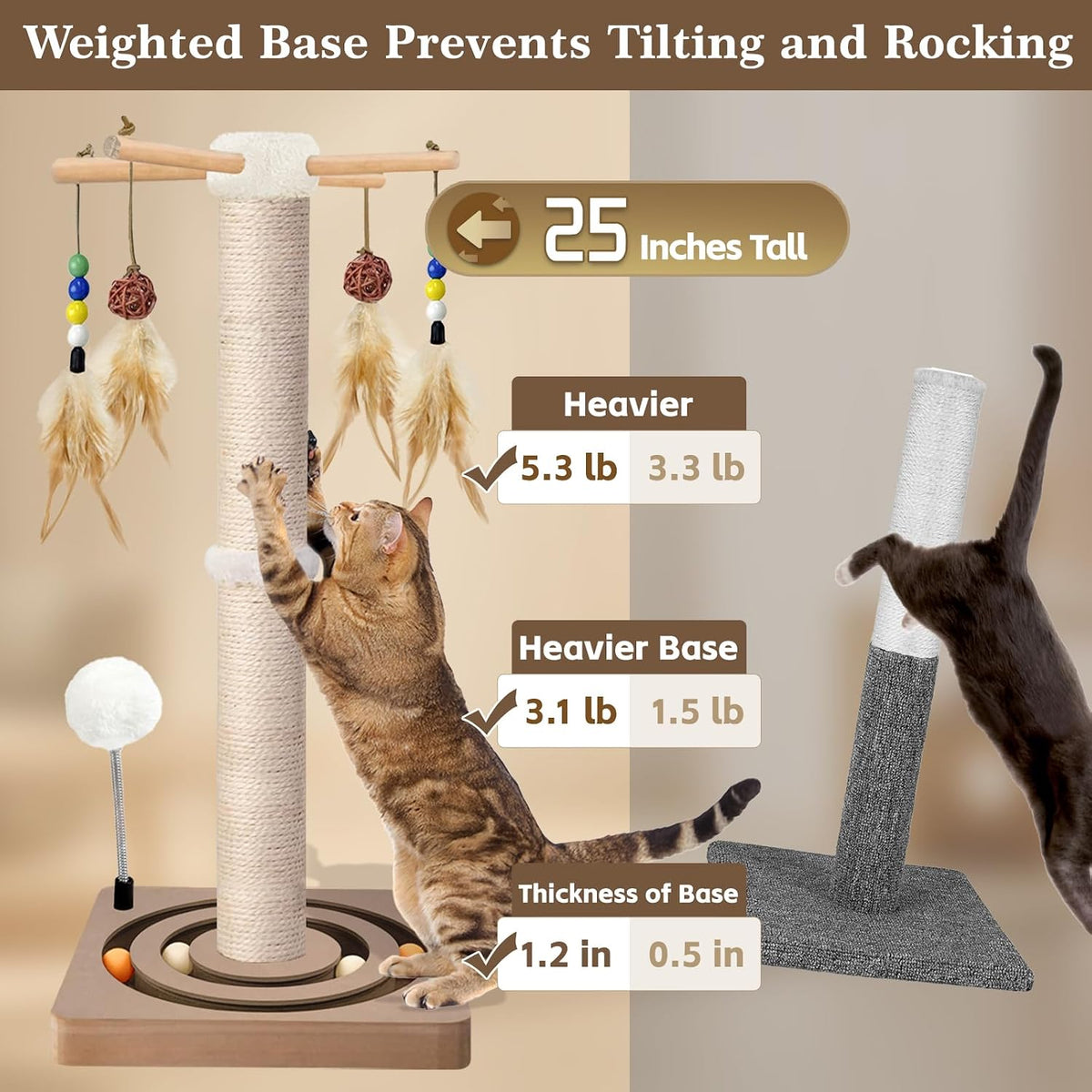 Rascador para gatos, rascador de sisal con juguetes de enriquecimiento para