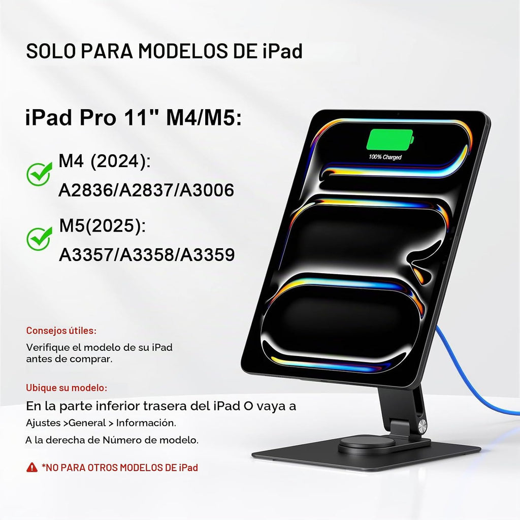 Soporte magnético para iPad Pro de 11 pulgadas con carga inalámbrica para iPad Pro de 11 pulgadas