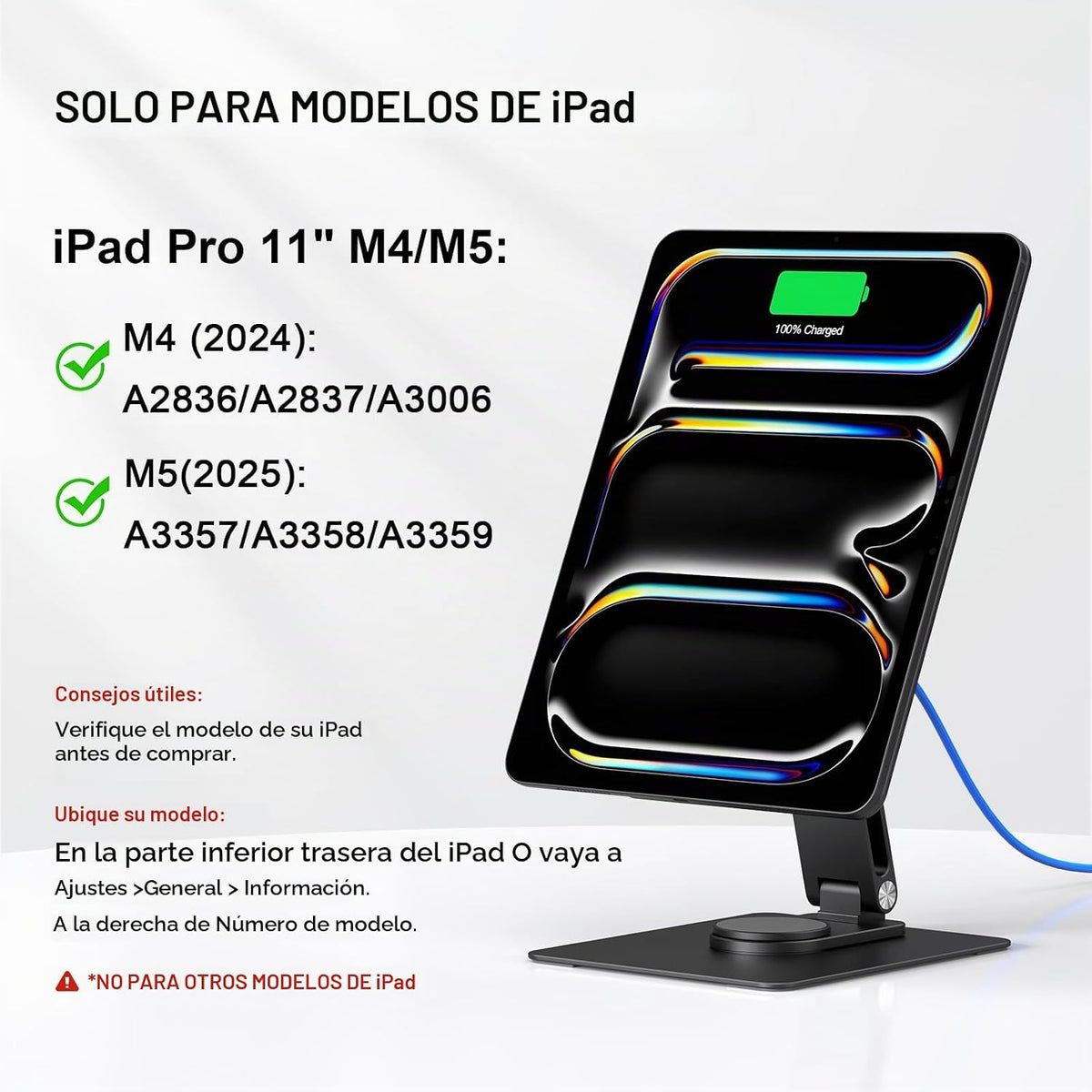 Soporte magnético para iPad Pro de 11 pulgadas con carga inalámbrica para iPad Pro de 11 pulgadas