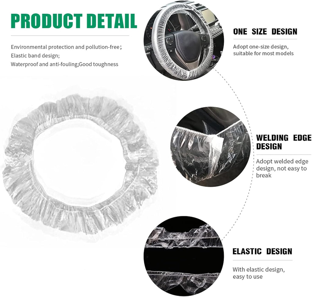 ICWEIMEI - 500 unidades de fundas universales desechables para volante de coche de plástico transparente con bordes elásticos para volantes