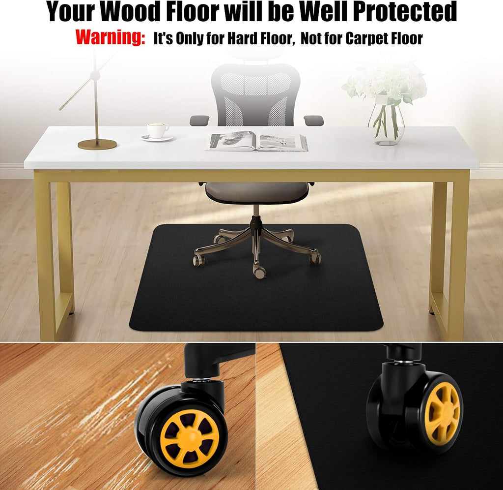 Lámpara Kuyal Tapete rectangular para silla de piso de madera dura, 36 x 48 pulgadas, tapete protector de madera/azulejos para oficina y hogar, color negro