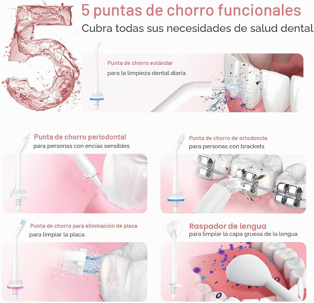 Nicefeel - Hilo dental de agua recargable con carga rápida, limpiad...