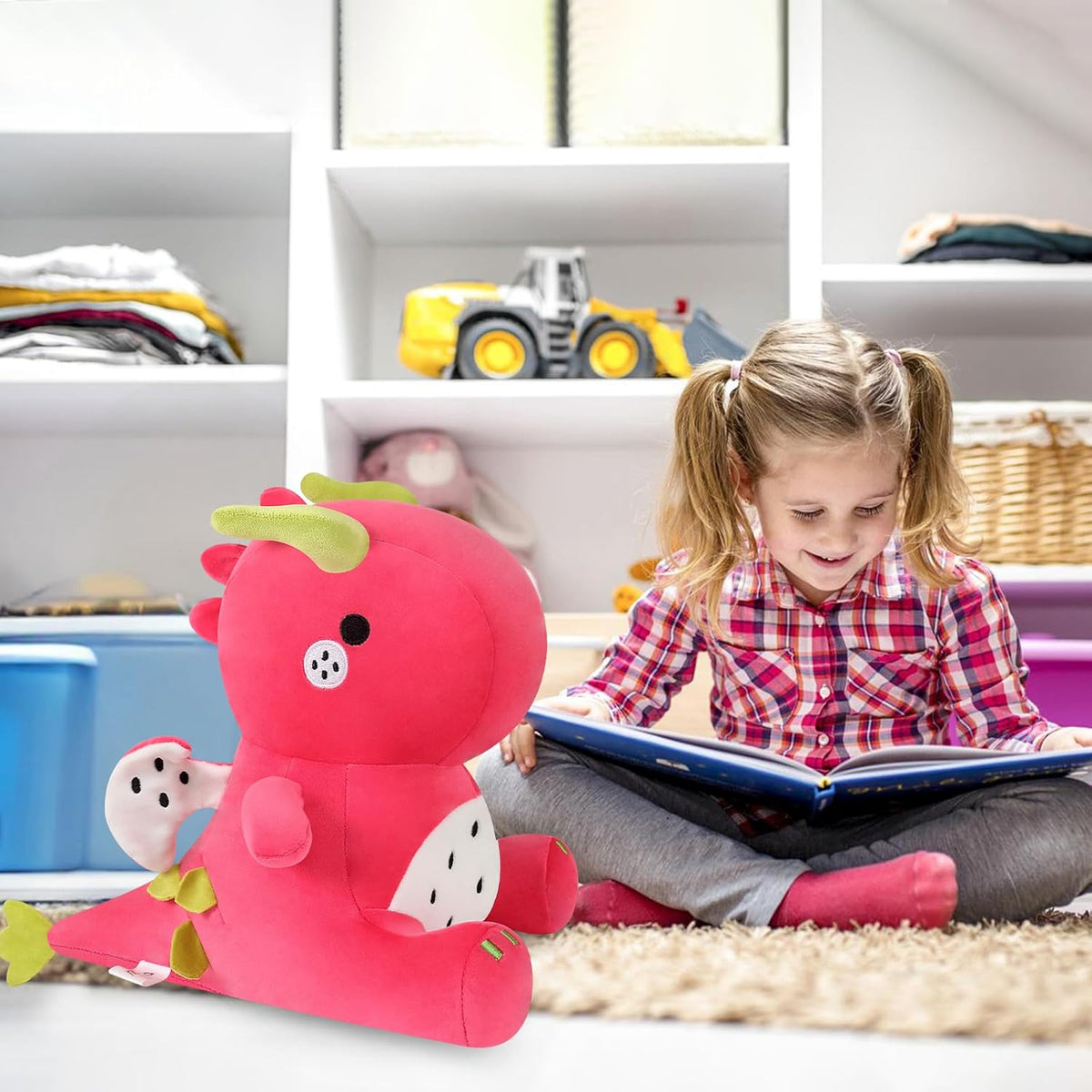 Ditucu Lindos animales de peluche de dinosaurio de fruta del dragón, muñecos de peluche suaves de dinosaurio Pitay, regalos de cumpleaños para niños y niñas, rojo, 16 pulgadas