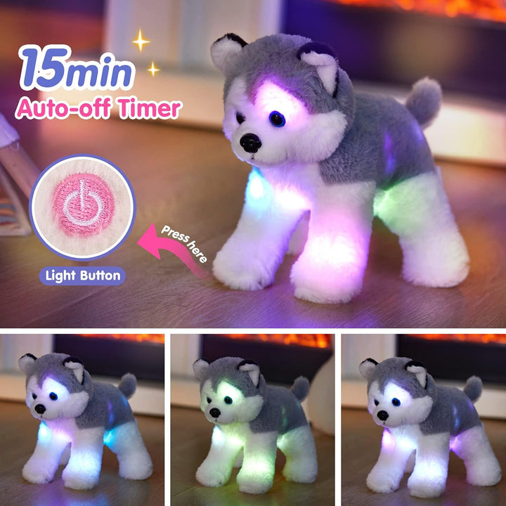 BSTAOFY Perro Husky de peluche iluminado de 12\u2019\u2019 con luce...