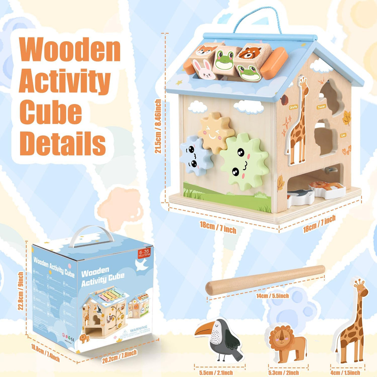 Cubo de actividades de madera 8 en 1, juguetes Montessori para niños de 6