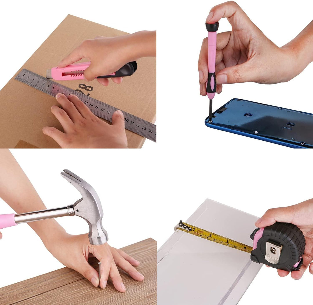 Kit de herramientas para el hogar de 39 piezas multiusos color rosa...