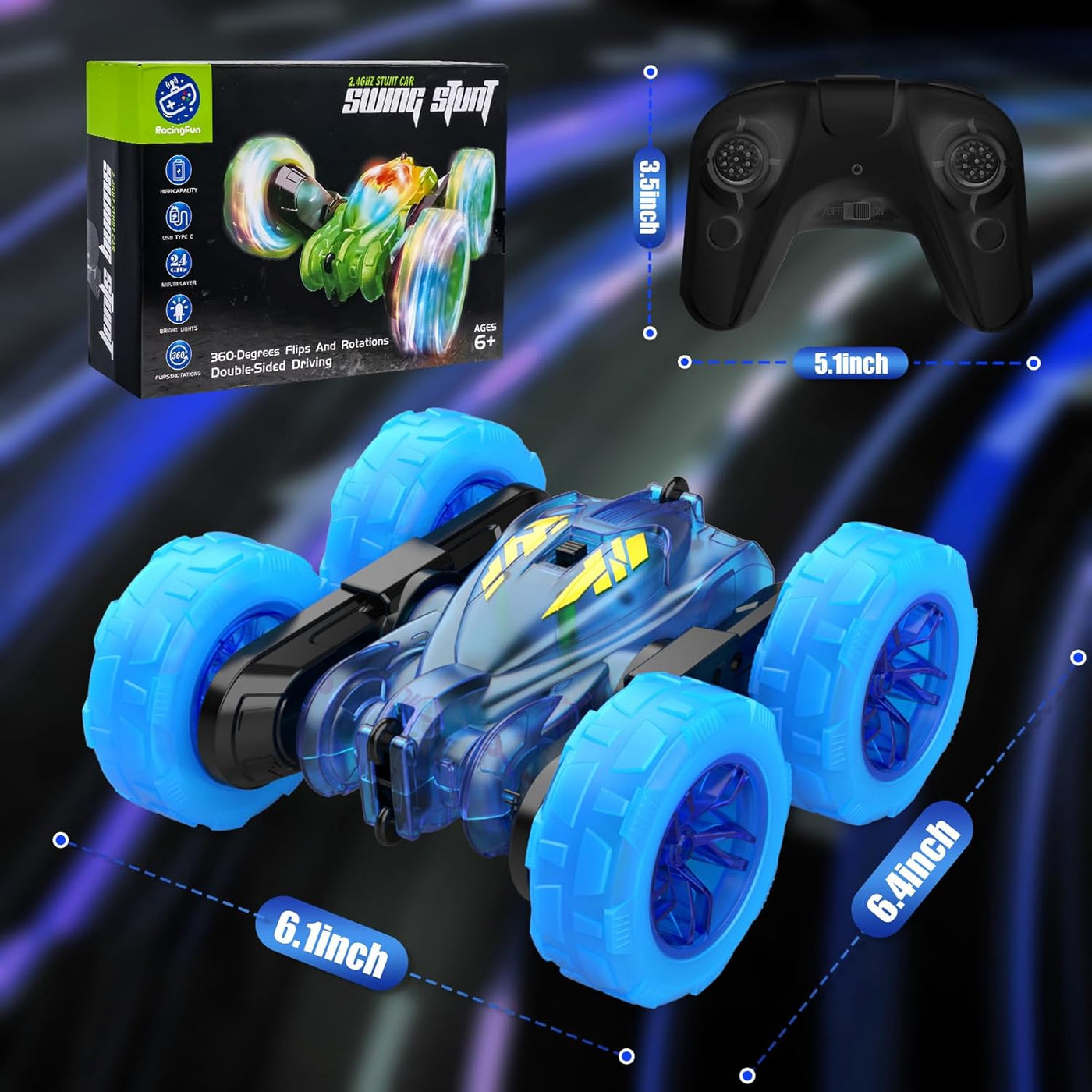 Coche de Control Remoto, Autos RC de Acrobacias Para Niños con Luz...