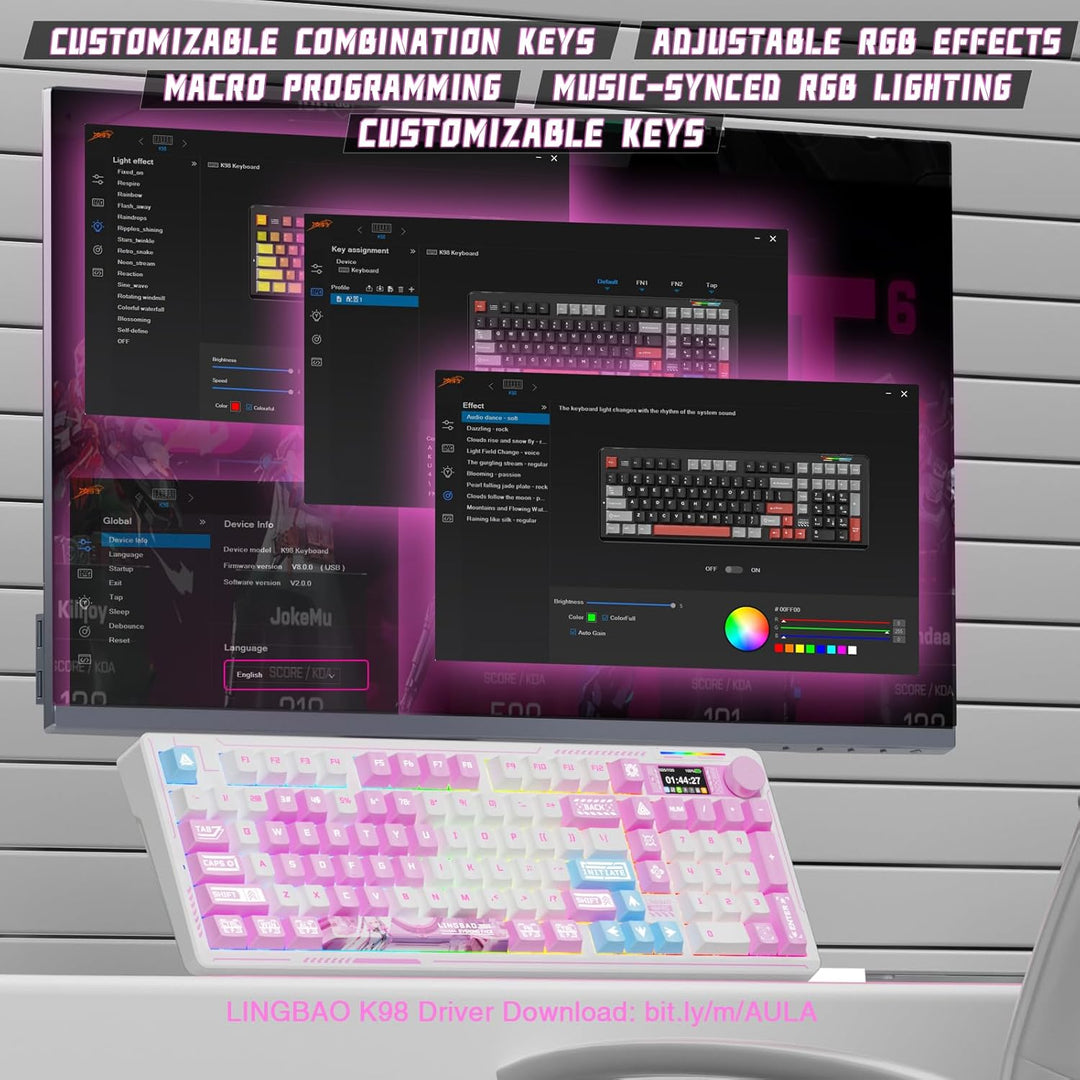 LINGBAO K98 PRO - Teclado mecánico de anime inalámbrico, con pantal...