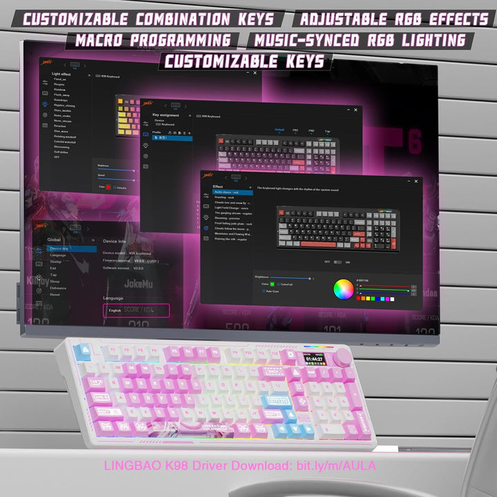 LINGBAO K98 PRO - Teclado mecánico de anime inalámbrico, con pantal...