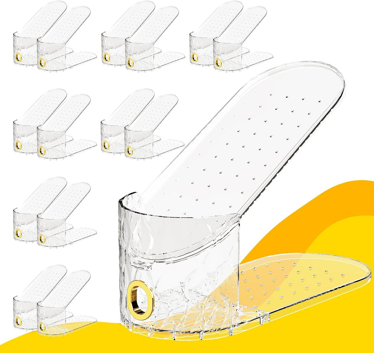 Organizador de ranuras para zapatos, paquete de 15, apilador de zapatos ajustable para almacenamiento en el armario, transparente de doble capa ahorrador de espacio, duradero y apilable para zapatos deportivos y tacones planos