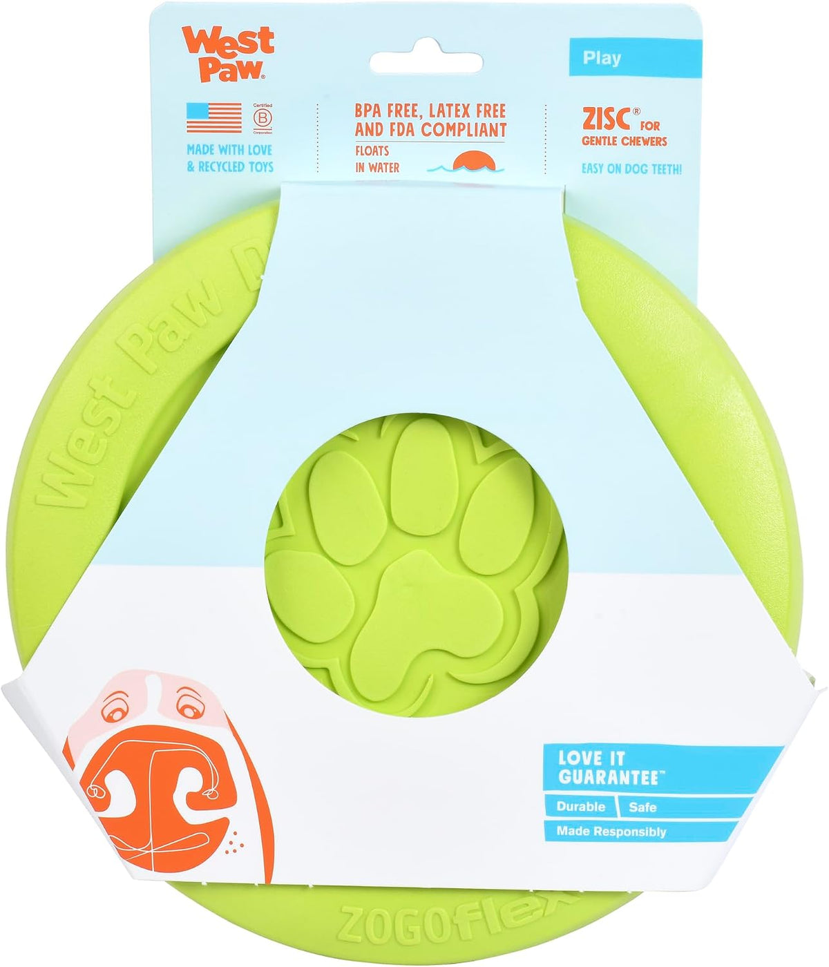 West Paw Zogoflex Zisc Dog Frisbee, disco aerodinámico de alto vuelo para perros, cachorros – Frisbees de perro ligero flotable para ir a buscar, tironear, atrapar y jugar – también se puede usar como cuenco de comida/agua, fabricado en Estados Unidos., L