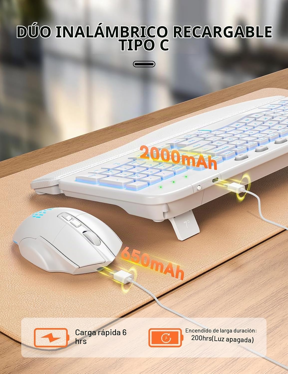 SABLUTE Combo de teclado y mouse inalámbricos, onda ergonómica con...