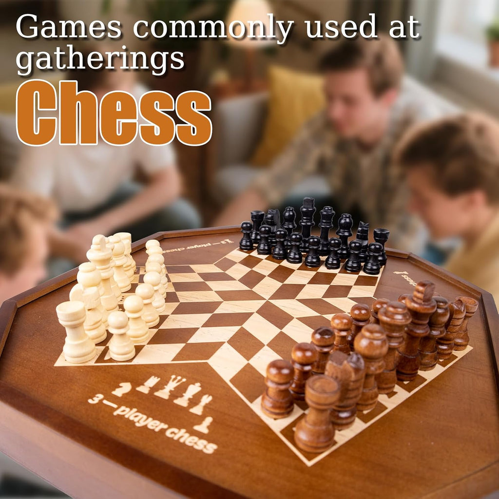 Juego de mesa de ajedrez de madera para 3 o 4 jugadores, juego de ajedrez, juego IQ, un tablero de ajedrez con posiciones marcadas de piezas de ajedrez, un regalo para entusiastas del ajedrez