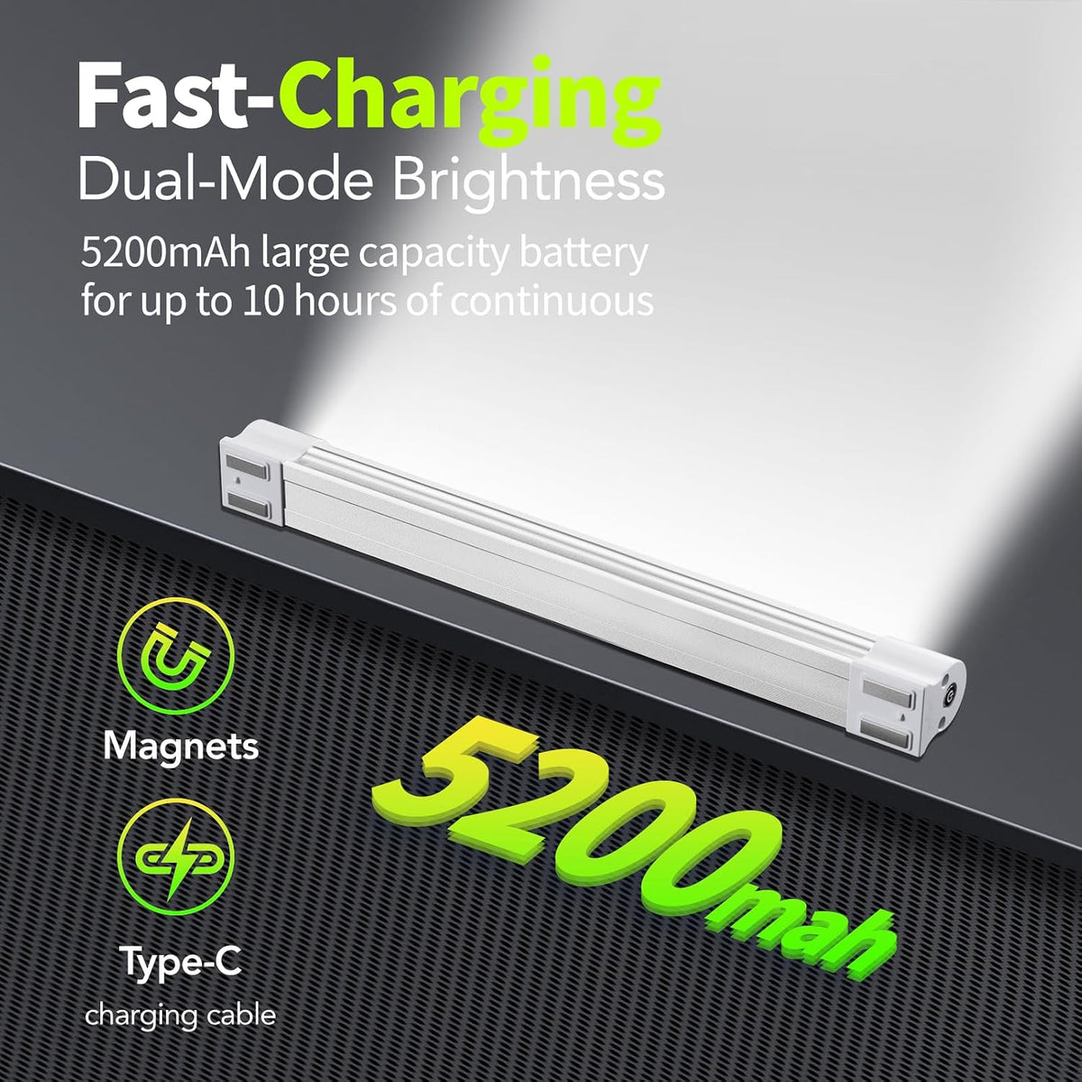 Lámpara LETOUR Luz recargable LED tubo magnético luz 4000lúmenes 5200mAh 5 niveles de atenuación linterna de camping USB recargable luces portátiles con 2 imanes de duración durante 60 horas