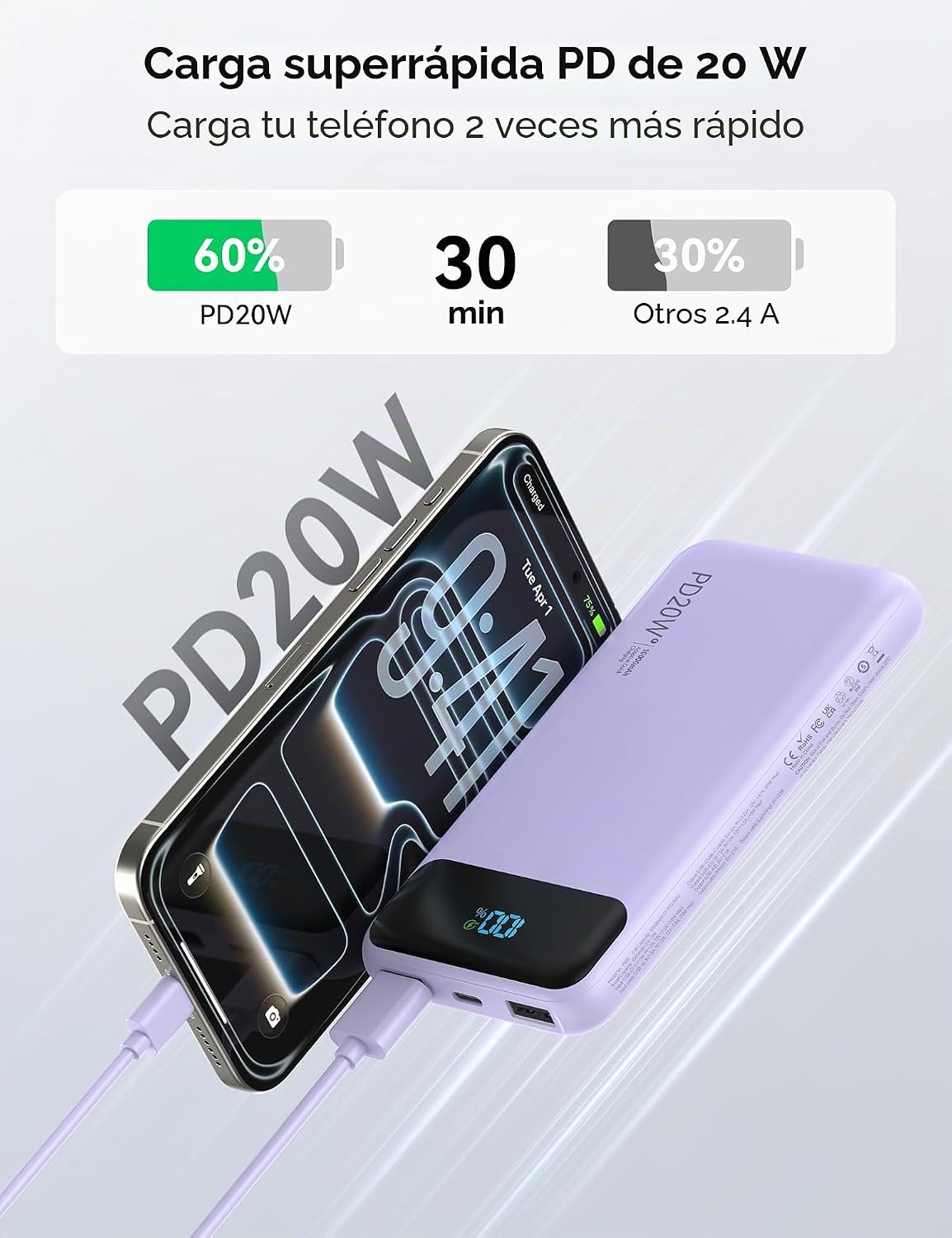 Cargador portátil, cargador de batería de carga rápida de 10000 mAh...