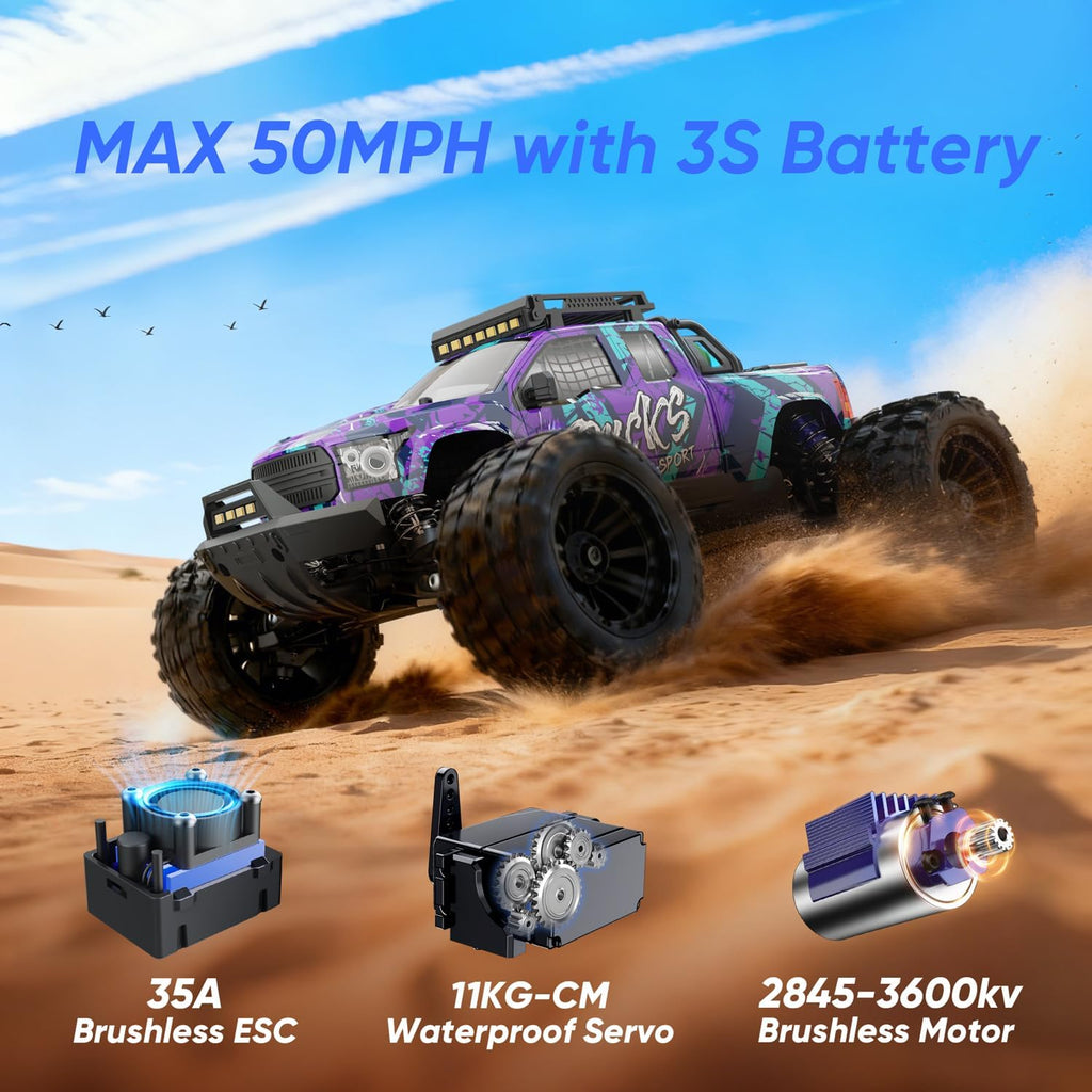 1/14 RC Cars 50 KPH 4WD Camión Offroad con 25W Cargador Rápido 3S