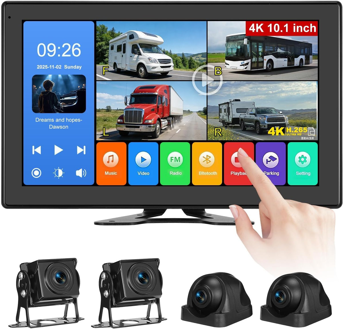 Sistema de cámara de respaldo con cable con pantalla táctil 4K de