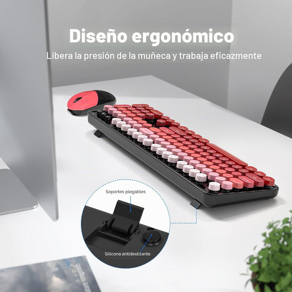 SQMD Combo de teclado y ratón inalámbricos, teclado de máquina de e...