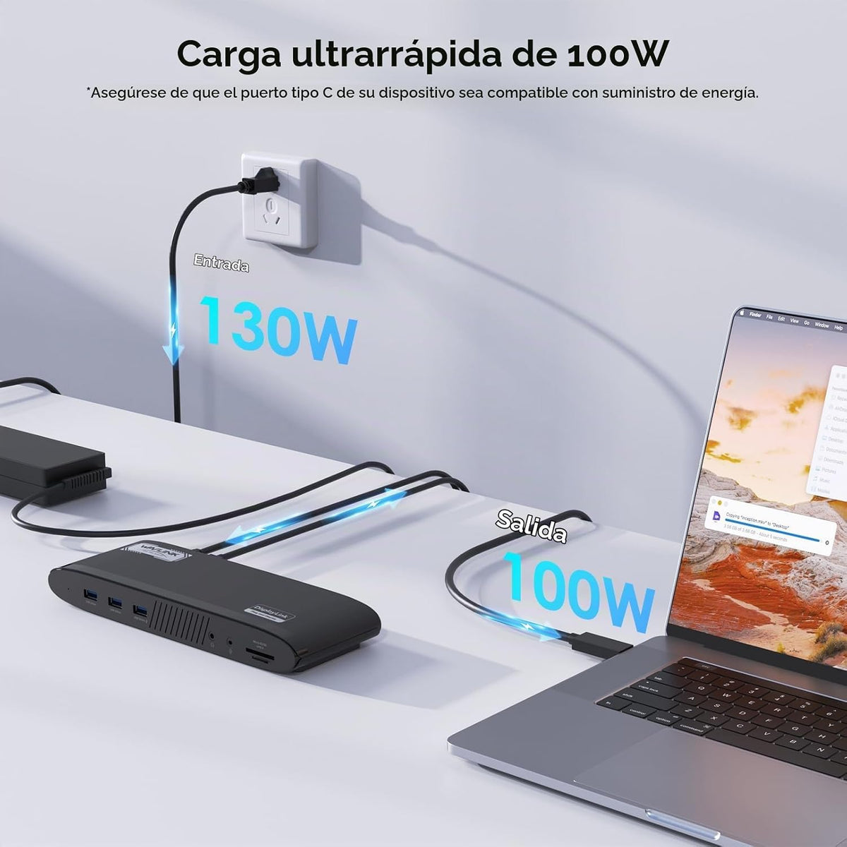 WAVLINK Estación de acoplamiento, base DisplayLink con 3 monitores para Mac y Windows, 13 en 1 con carga de 100 W, 3 HDMI, 5 puertos USB, Ethernet, SD/TF, audio