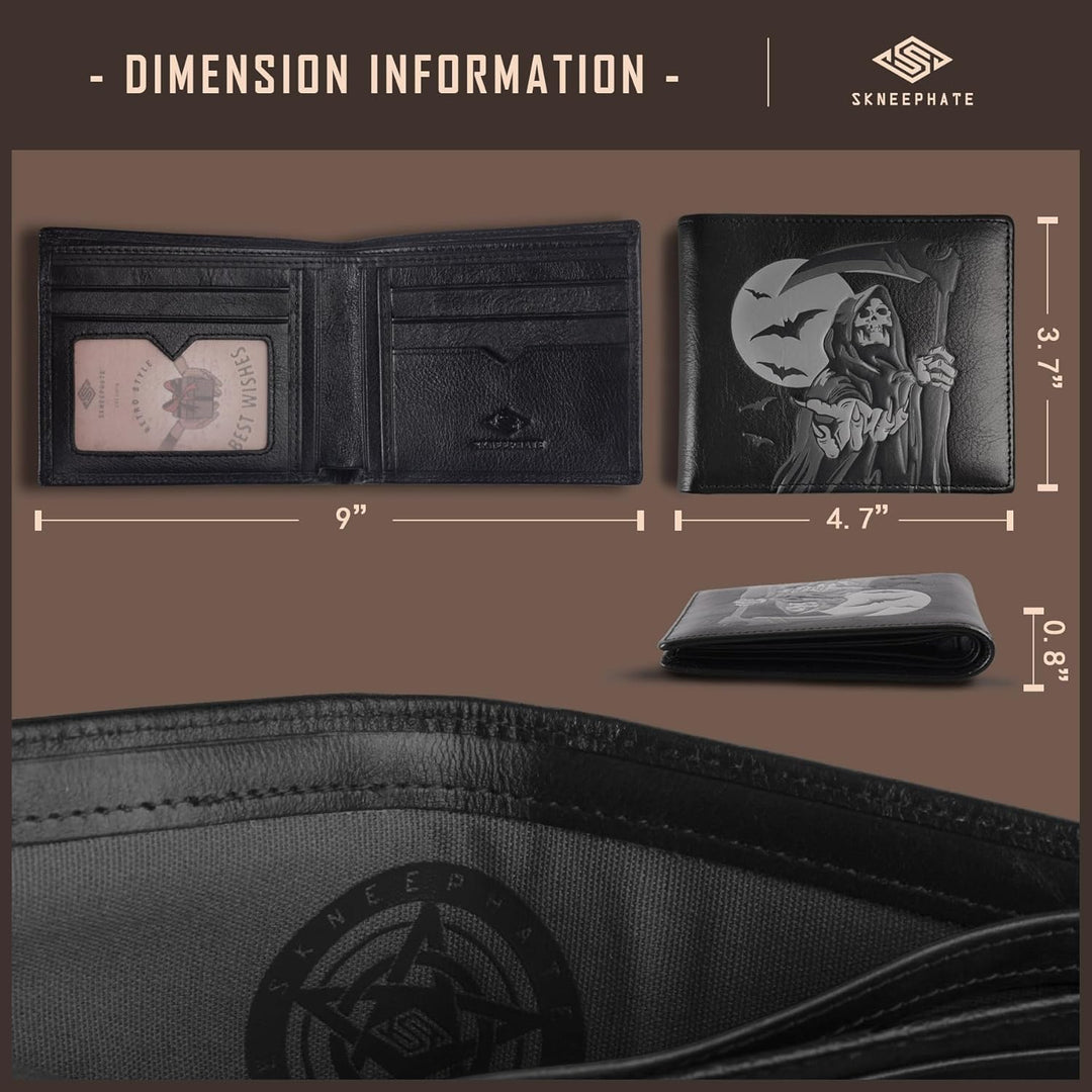 skneephate Billeteras góticas para hombre, de piel auténtica suave,...