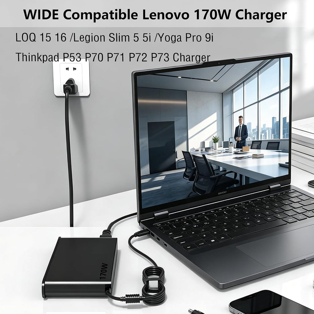 Cargador delgado de 170 W para Lenovo Thinkpad T15p T15g P15v P16v P15 P16