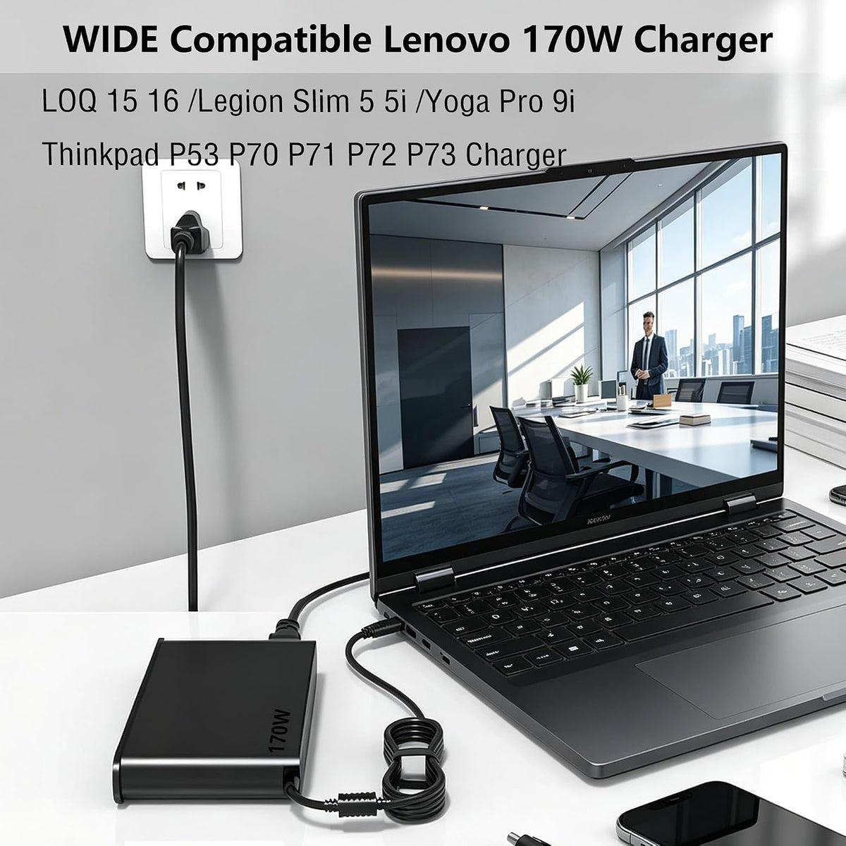 Cargador delgado de 170 W para Lenovo Thinkpad T15p T15g P15v P16v P15 P16