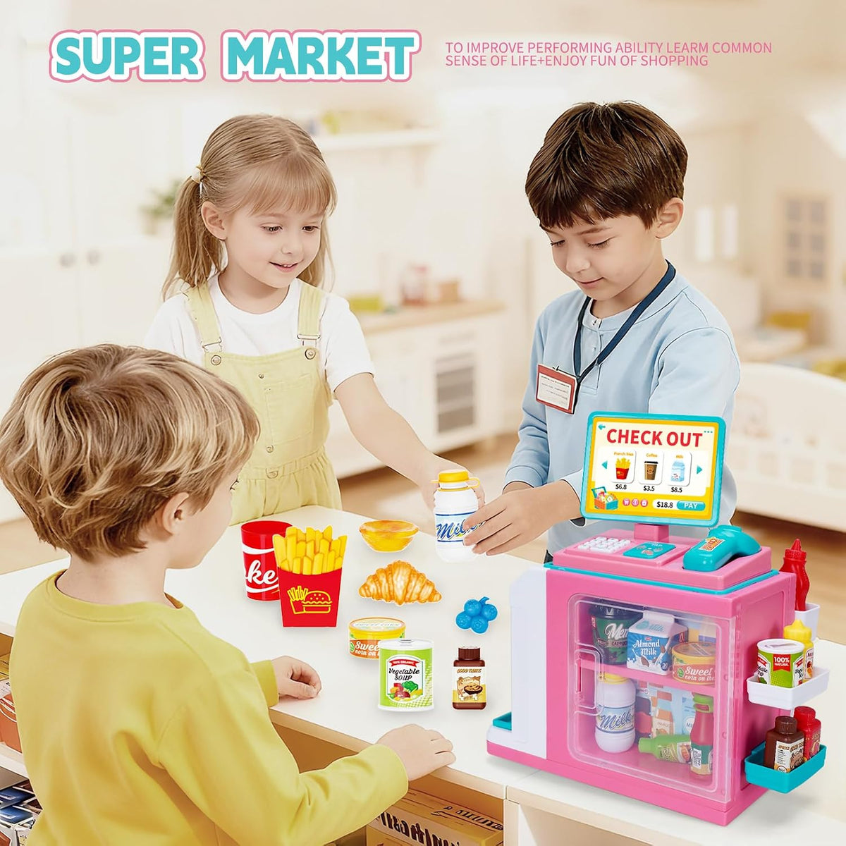 Juego de tienda de juegos de simulación para niños con caja registradora